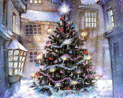 анимация новогодней елки и падающий снег