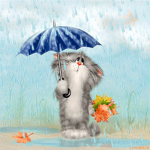 вздыхающий котенок под осенним дождем