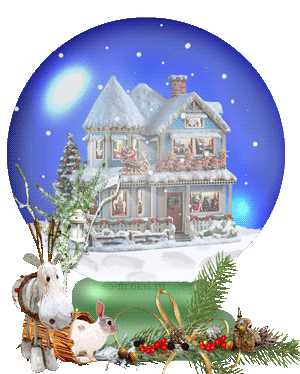анимация шар со снегом, новогодний домик